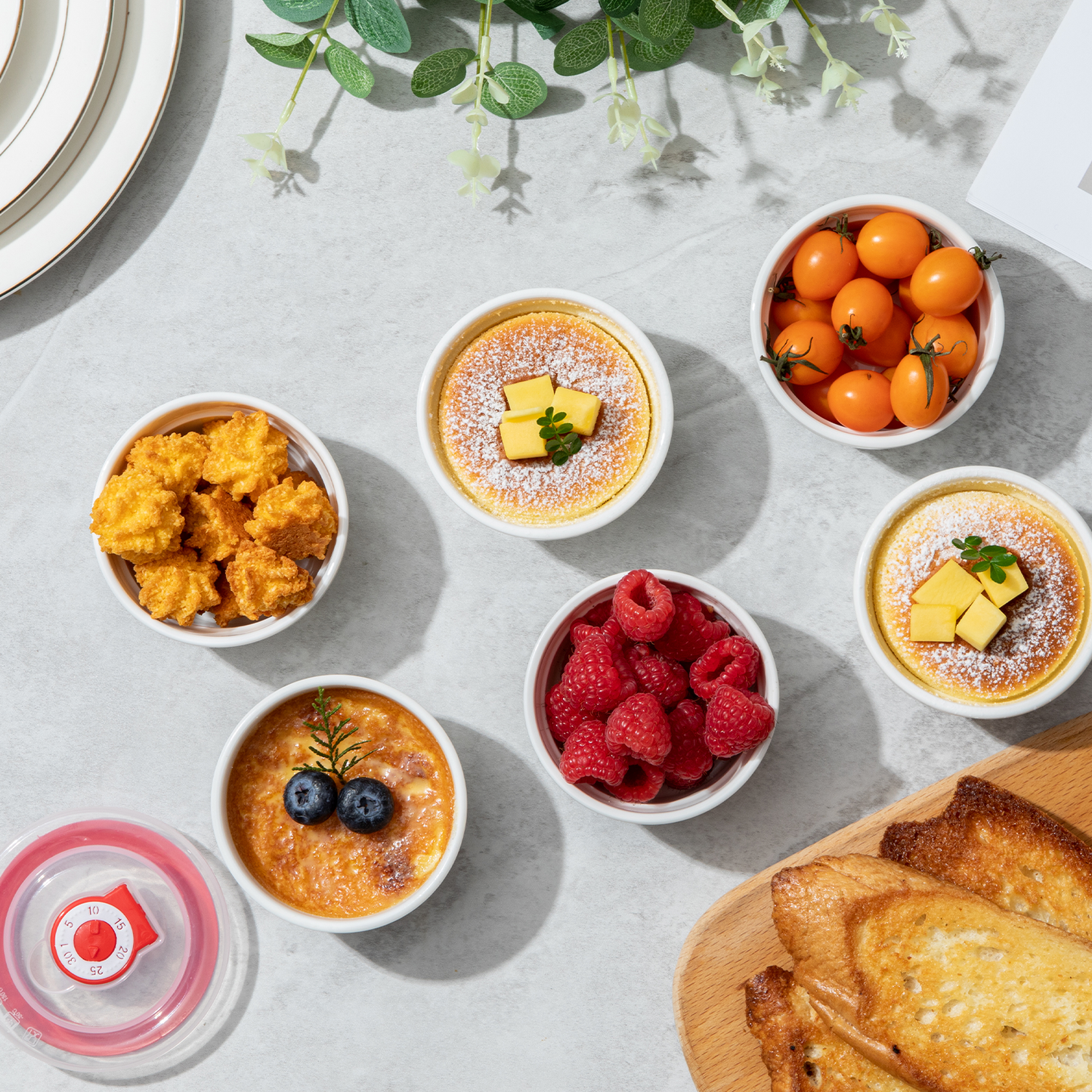 Dafuceramic Ramekins with Lids 4 oz White Embossed Creme Brulee Ramekins Ceramic Oven Safe Pudding Cups, Set of 6 Porcelain Custard for Baking Dishwasher
