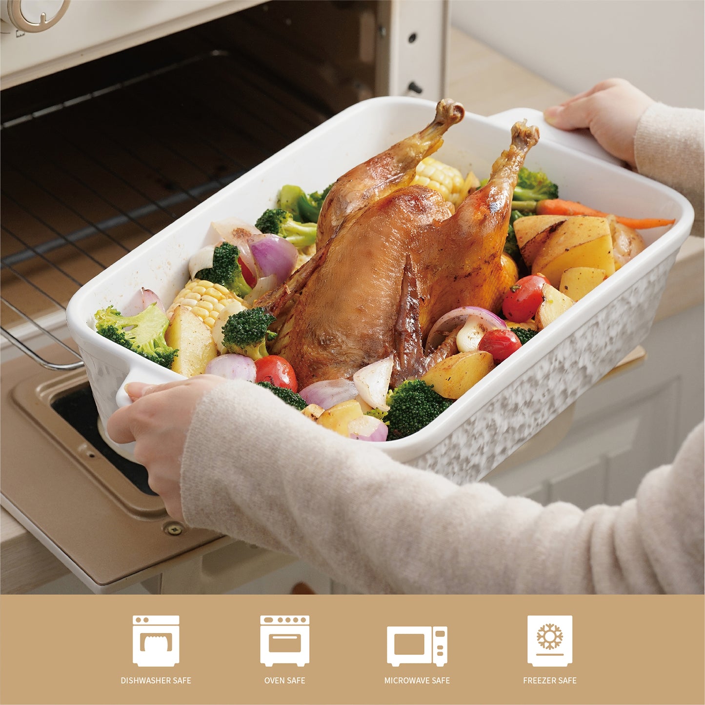 Dafuceramic Casserole Dish for Oven, 4.5 QT Baking Dish, 9x13 Large Porcelain Baking Pan, Durable Rectangular Lasagna Pan Deep with Handles, Microwave Oven Safe