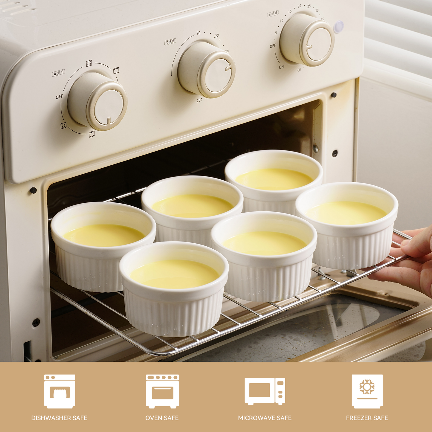 Dafuceramic Ramekins with Lids 8 oz White Creme Brulee Ramekins Ceramic Oven Safe Pudding Cups, Set of 6 Porcelain Custard for Baking Dishwasher and Microwave safe