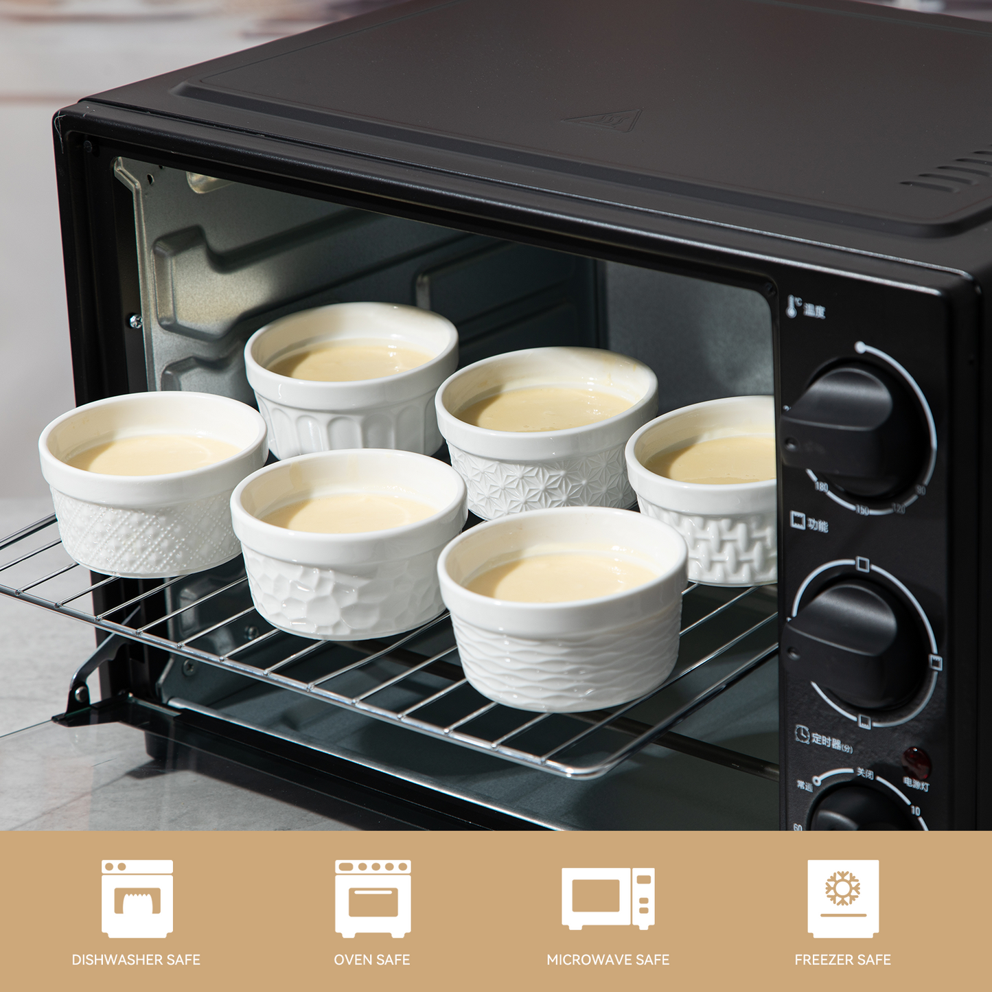 Dafuceramic Ramekins with Lids 4 oz White Embossed Creme Brulee Ramekins Ceramic Oven Safe Pudding Cups, Set of 6 Porcelain Custard for Baking Dishwasher