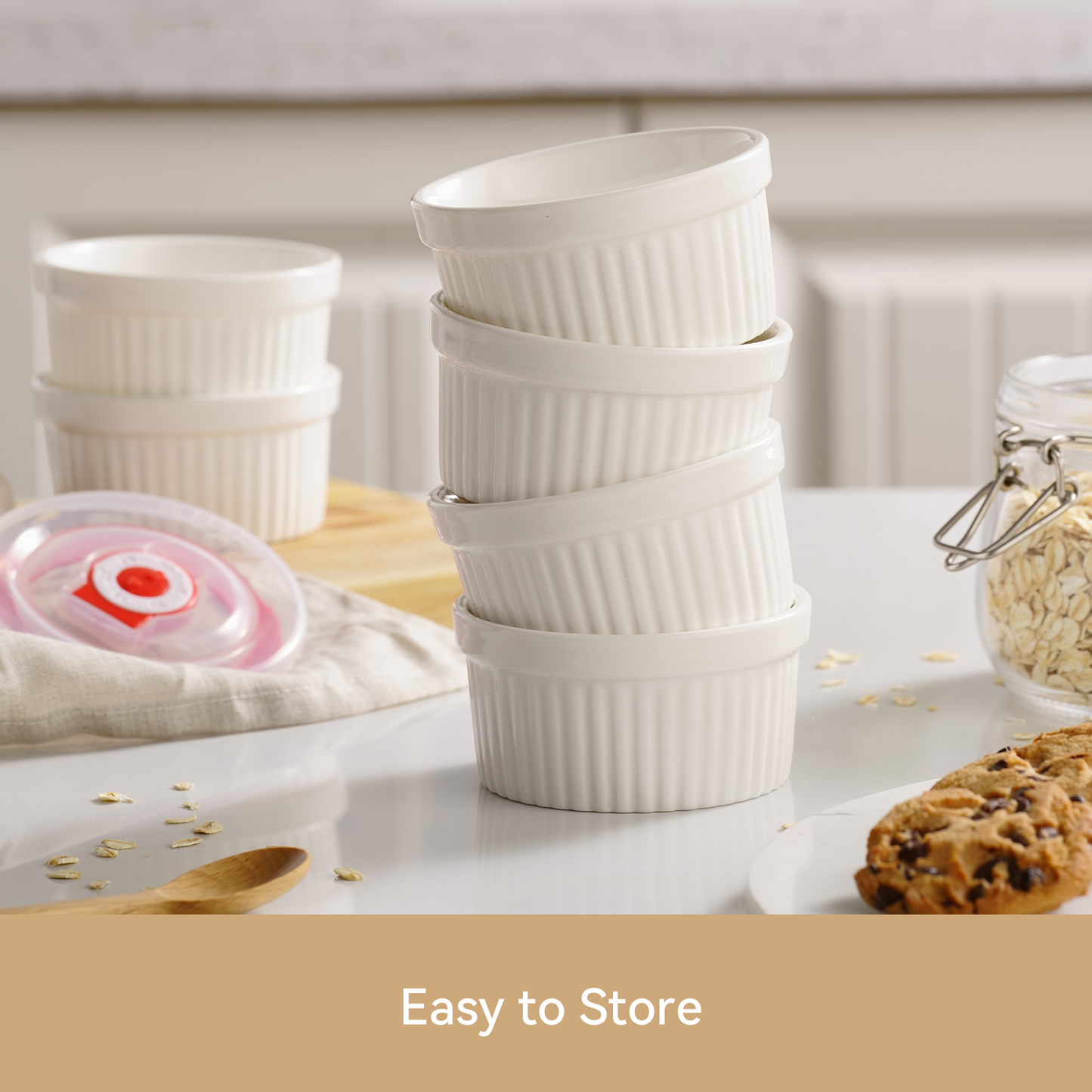 Dafuceramic Ramekins with Lids 4 oz White Creme Brulee Ramekins Ceramic Oven Safe Pudding Cups, Set of 6 Porcelain Custard for Baking Dishwasher and Microwave safe